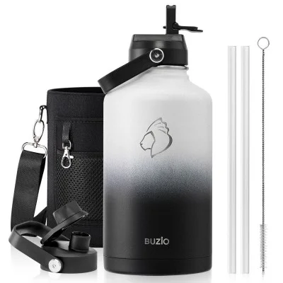 Buzio Duet Series Water Bottle with 2 Lids and Sleeve 1.9L - Black White